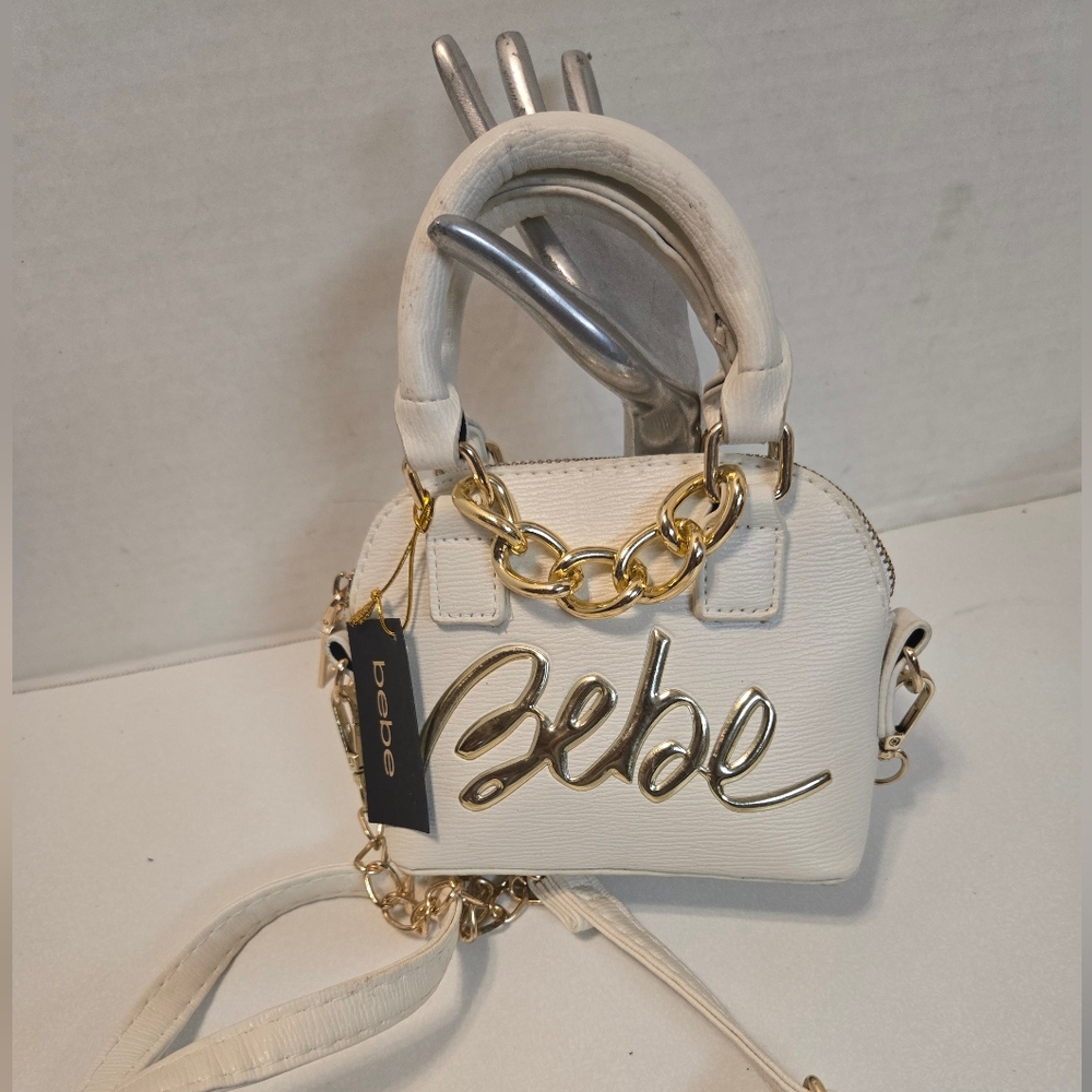 bebe White Mini Bag with Gold Accents